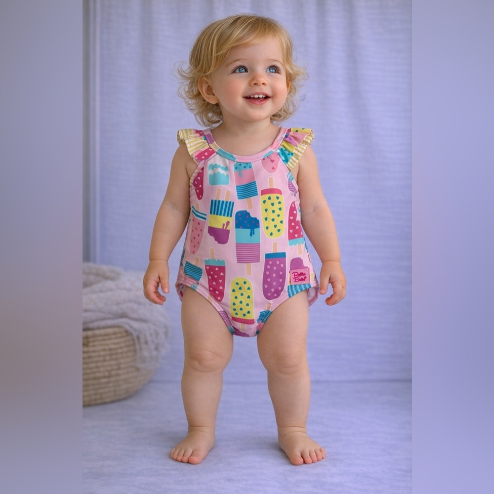 RuffleButts Popsicle Print One Piece Swimsuit Baby Girl Summer | NWT Size 3-6M